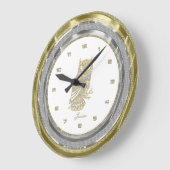 Imitate Silver & Gold Border Gold Owl Große Wanduhr (Winkel)