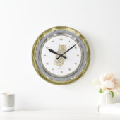 Imitate Silver & Gold Border Gold Owl Große Wanduhr (Zuhause)
