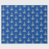 Imitate Silver Gray Christmas Tree Muster Blau Geschenkpapier (Flach)