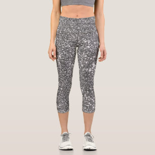 Imitate Silver Gray Glitzer Texture Look-like Desi Capri Leggings