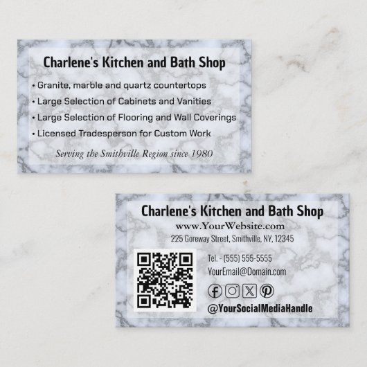 Imitate Silver Gray Marmor Visitenkarte (Vorne/Hinten)
