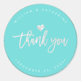 Imitate Silver Heart Vielen Dank DIY Color Turquoi Runder Aufkleber