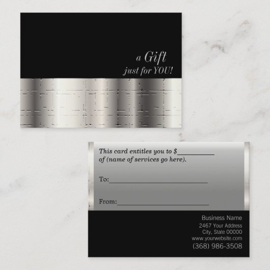 Imitate Silver Metallic Gift Certificate Rabattkarte (Vorne/Hinten)