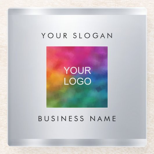 Imitate Silver Metallic Look Add Your Business Log Glasuntersetzer (Vorderseite)