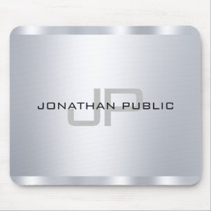 Imitate Silver Metallic Look Mit Monogramm Templat Mousepad