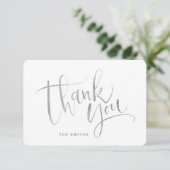 Imitate Silver Modern Simple Script Danke Karte (Stehend Vorderseite)
