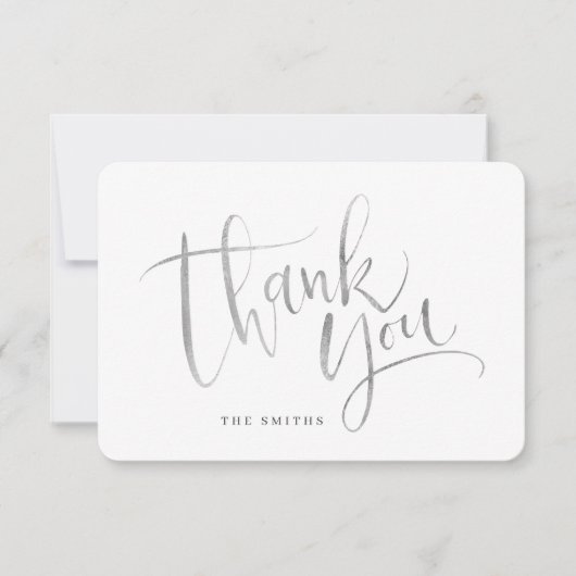 Imitate Silver Modern Simple Script Danke Karte (Vorderseite)