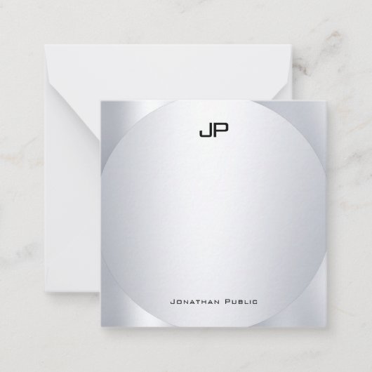 Imitate Silver Monogram Personalisierte Elegant-Vo Mitteilungskarte (Vorderseite)