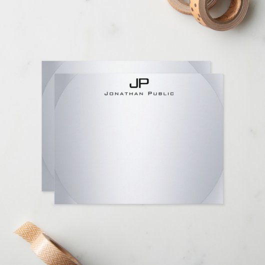 Imitate Silver Monogram Simple Elegant Template To Mitteilungskarte (Vorderseite/Rückseite Beispiel)