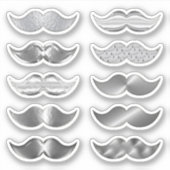 Imitate Silver Mustaches Mustache Set von 10 Stick Aufkleber (Vorderseite)