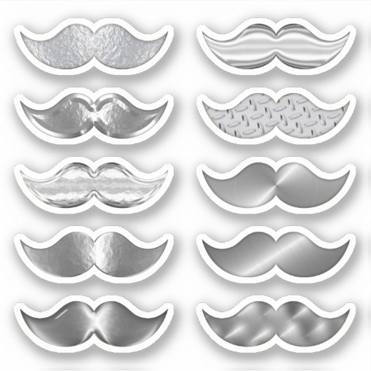 Imitate Silver Mustaches Mustache Set von 10 Stick Aufkleber (Vorderseite)