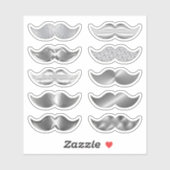 Imitate Silver Mustaches Mustache Set von 10 Stick Aufkleber (Blatt)