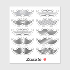 Imitate Silver Mustaches Mustache Set von 10 Stick Aufkleber
