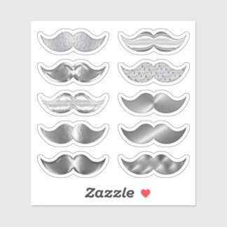 Imitate Silver Mustaches Mustache Set von 10 Stick Aufkleber