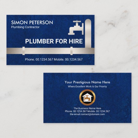 Imitate Silver Pipes Faucet Blaues Wasser Grunge K Visitenkarte (Vorne/Hinten)