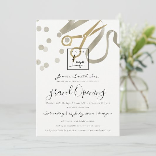 IMITATE SILVER RIBBON SCHNEIDEN GRAND ÖFFNUNGSZERE EINLADUNG (Stehend Vorderseite)