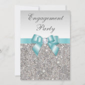 Imitate Silver Sequents Aquamarine Bow Engagement Einladung (Vorderseite)