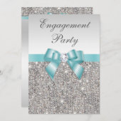 Imitate Silver Sequents Aquamarine Bow Engagement Einladung (Vorne/Hinten)