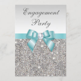 Imitate Silver Sequents Aquamarine Bow Engagement  Einladung