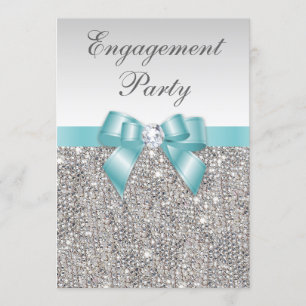 Imitate Silver Sequents Aquamarine Bow Engagement Einladung