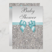 Imitate Silver Sequins Aquamarin Blue Baby Dusche Einladung (Vorne/Hinten)