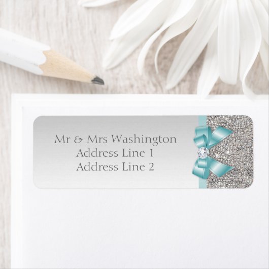 Imitate Silver Sequins Aquamarin Blue Bow und Diam (Insitu)