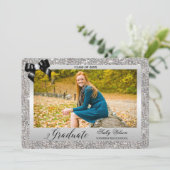 Imitate Silver Sequins Black Bow Abschluss Foto Einladung (Stehend Vorderseite)