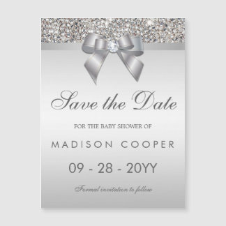 Imitate Silver Sequins Bow Babydusche Magneteinladung