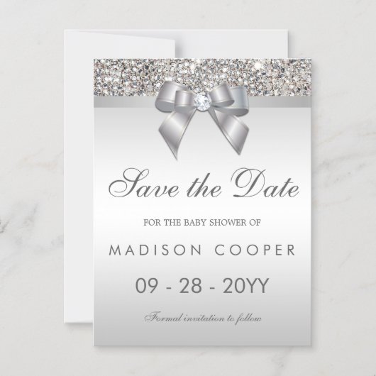 Imitate Silver Sequins Bow Babydusche Magneteinladung (Vorderseite)