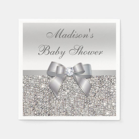 Imitate Silver Sequins Bow Personalisiert Baby Dus Serviette (Vorderseite)