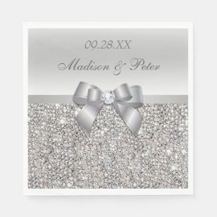 Imitate Silver Sequins Bow Personalisiert Wedding Serviette