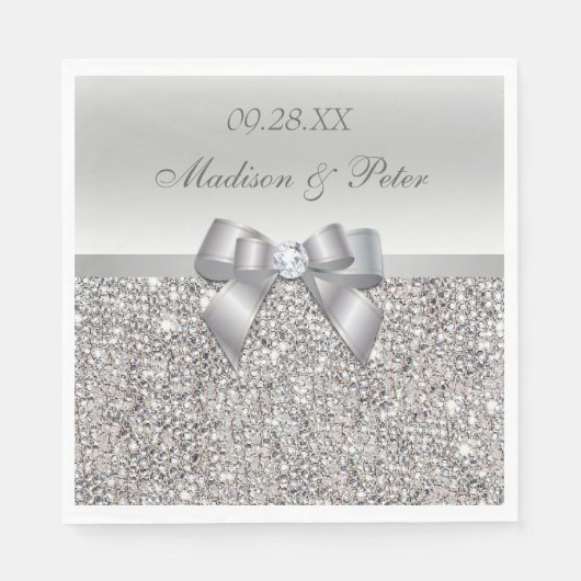 Imitate Silver Sequins Bow Personalisiert Wedding Serviette (Vorderseite)