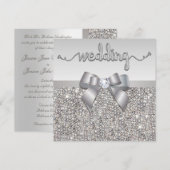 Imitate Silver Sequins Bow Wedding Hearts Typograf Einladung (Vorne/Hinten)