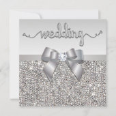 Imitate Silver Sequins Bow Wedding Hearts Typograf Einladung (Vorderseite)