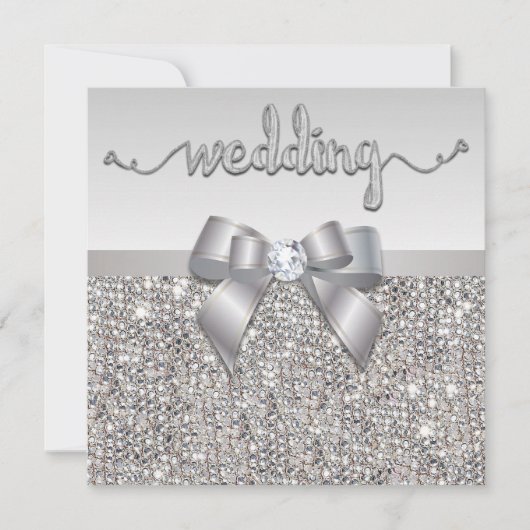 Imitate Silver Sequins Bow Wedding Hearts Typograf Einladung (Vorderseite)
