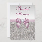 Imitate Silver Sequins Burgandy Bow Brautparty Einladung (Vorderseite)