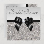 Imitate Silver Sequins Chic Black Bow Brautparty Einladung (Vorne/Hinten)