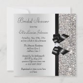 Imitate Silver Sequins Chic Black Bow Brautparty Einladung (Rückseite)