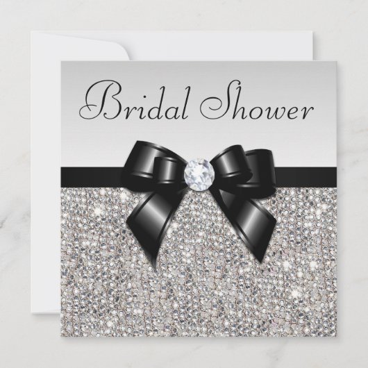 Imitate Silver Sequins Chic Black Bow Brautparty Einladung (Vorderseite)