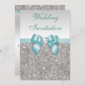 Imitate Silver Sequins Diamonds Aquamarin Bow Wedd Einladung (Vorne/Hinten)