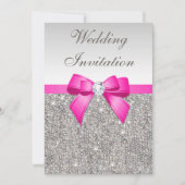 Imitate Silver Sequins Diamonds Lila Bow Wedding Einladung (Vorderseite)