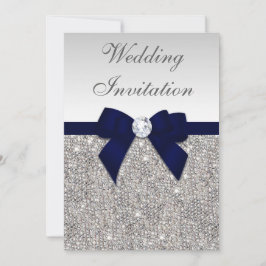 Imitate Silver Sequins Diamonds Navy Bow Hochzeit Einladung