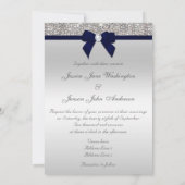 Imitate Silver Sequins Diamonds Navy Bow Hochzeit Einladung (Rückseite)