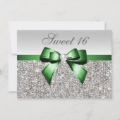 Imitate Silver Sequins Emerald Bow Diamond Sweet 1 Einladung (Vorderseite)