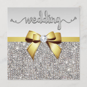Imitate Silver Sequins Gold Bow Wedding Einladung