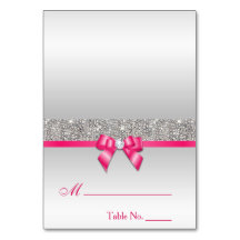 Imitate Silver Sequins Hot Pink Bow Platzkarte