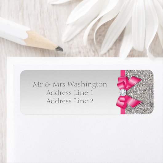 Imitate Silver Sequins Hot Pink Bow und Diamond (Insitu)