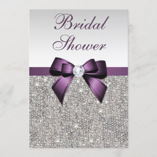 Imitate Silver Sequins Lila Bow Brautparty Einladung
