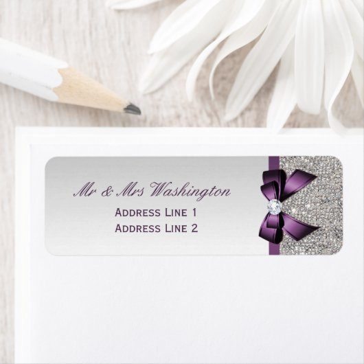 Imitate Silver Sequins Lila Bow und Diamond (Insitu)