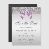 Imitate Silver Sequins Lilac Bow Save the Date Magneteinladung (Vorne/Hinten)